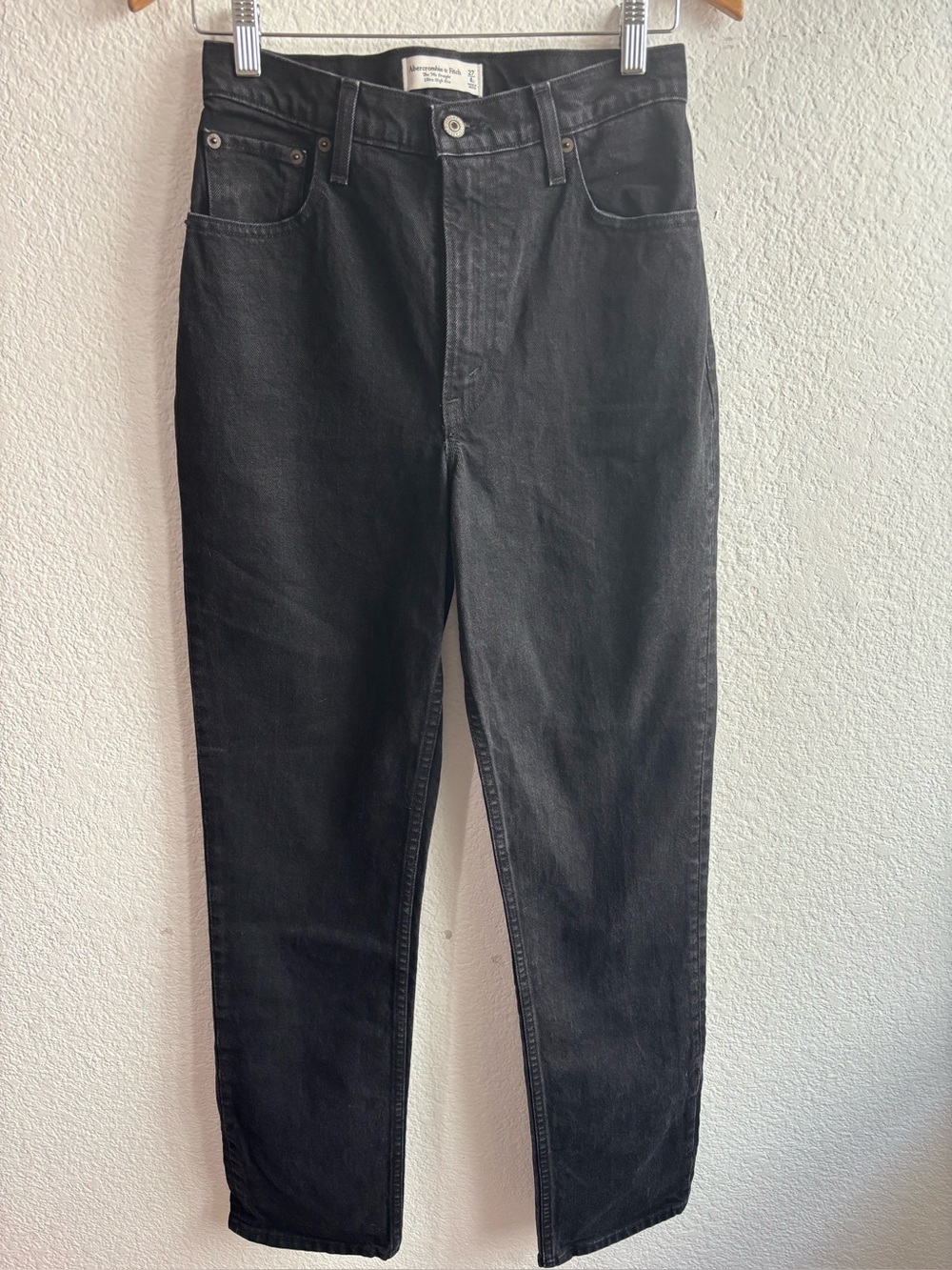Abercrombie & Fitch 90s Straight High Rise Womens Jeans Black 27 Long Tall